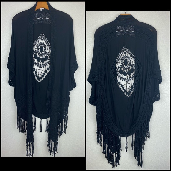 JODIFL Duster Cardigan Sweater Kimono Crochet M - Picture 3 of 7